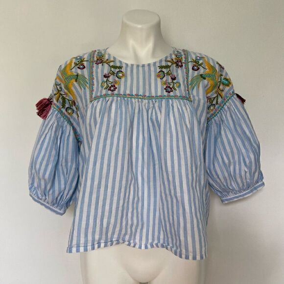 Boho Embroidered Ballon Sleeve Top - Picture 1 of 11